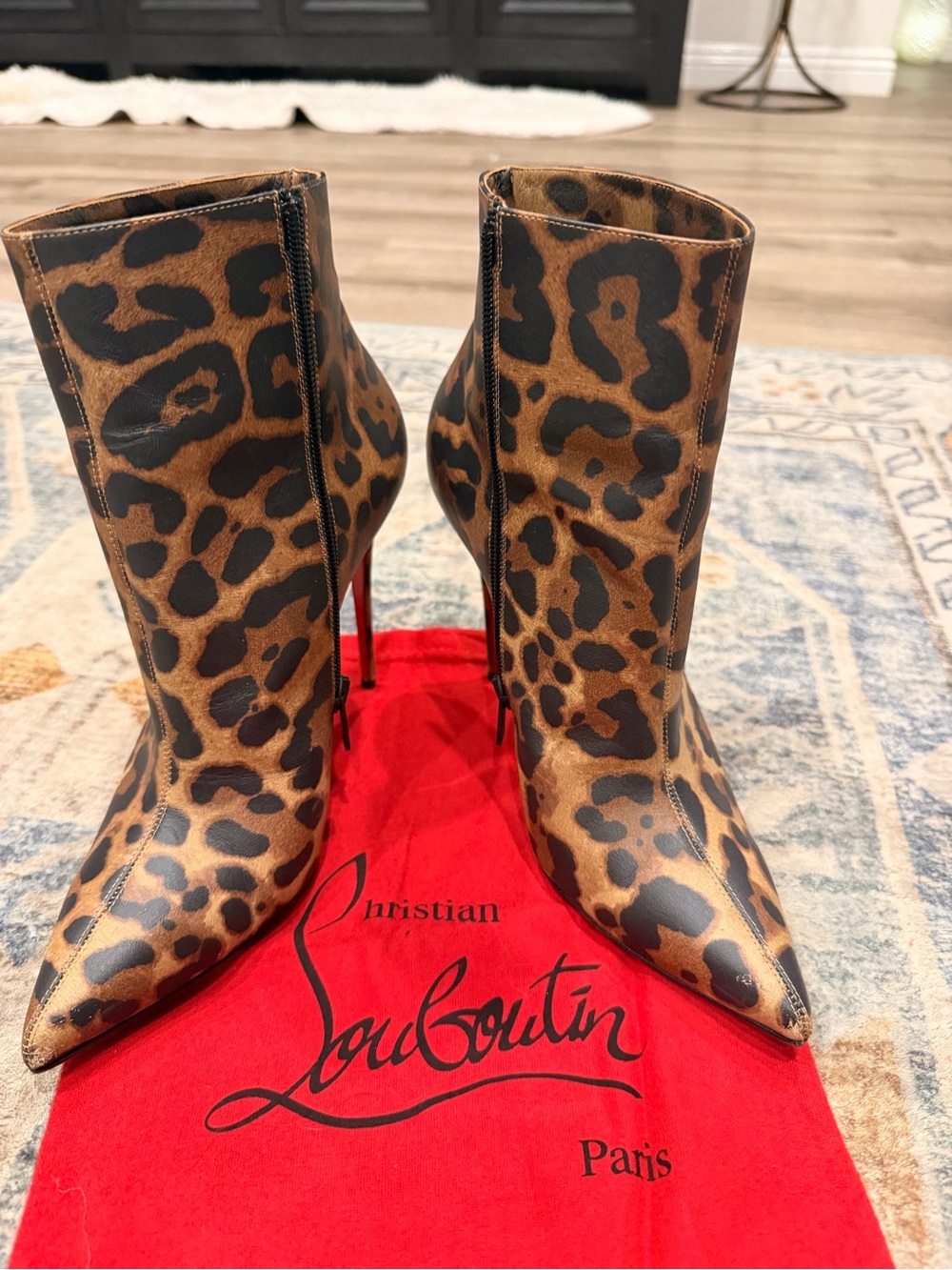 Christian Louboutin Leopard-Print Pointed Toe Ankle Boots - Excellent Condition